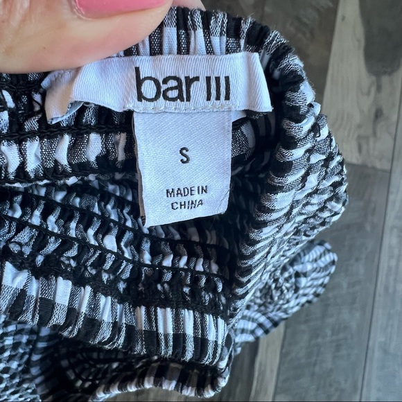 Bar III black and white gingham smocked blouse|off the shoulder - Picture 7 of 7